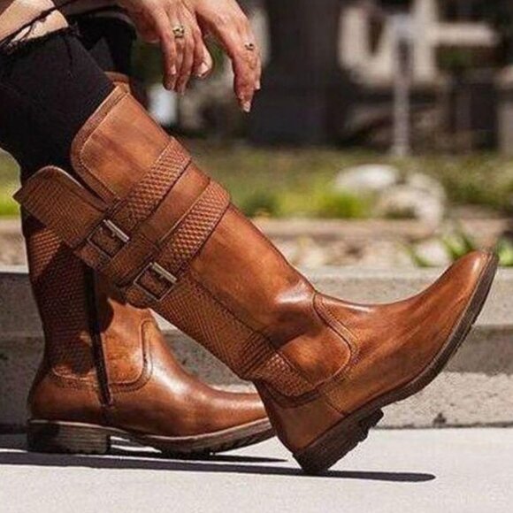 Bed Stu by Roan Leather Metal Buckles Riding Boots - Picture 2 of 10